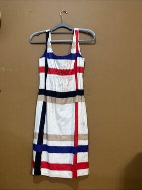 Kenneth Cole Sleeveless Midi Dress in White, Red, Blue & Black